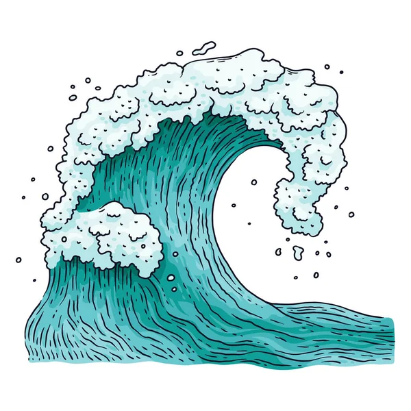 Ozean Wasser Welle Cartoon Vektor Illustration in japanischen Stich isoliert. — Stockvektor