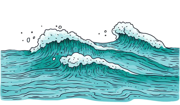 Agua de mar tormentosa con olas pequeñas - dibujo de la naturaleza del océano — Archivo Imágenes Vectoriales