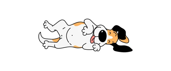 Giocoso cane beagle sdraiato sul suo lato con divertente faccia felice — Vettoriale Stock