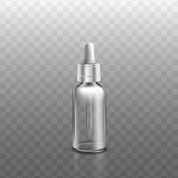 Prázdný obličejový olej nebo sérum láhev mokup s realistickou průhlednou skleněnou texturou — Stockový vektor