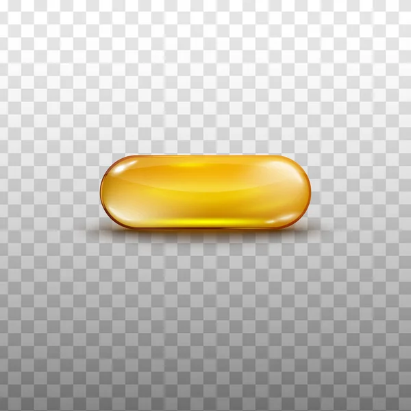 Realistic golden fish oil capsule isolated on transparent background — Stock Vector