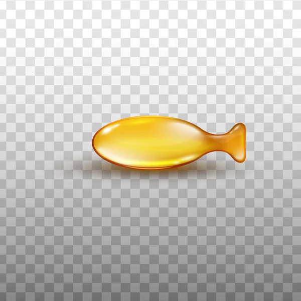 Peixe realista em forma de cápsula de ouro para Omega 3 vitamina suplemento oral . — Vetor de Stock