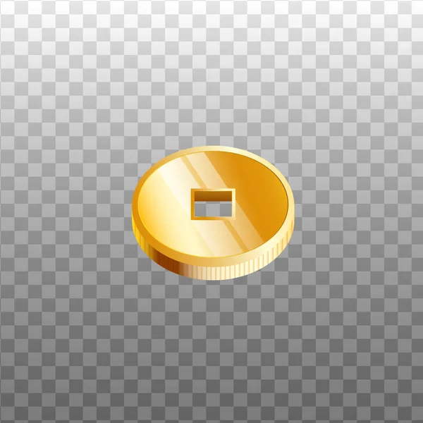 Κινεζικό χρυσό νόμισμα με τετράγωνη τρύπα στη μέση - απομονωμένη διανυσματική απεικόνιση — Διανυσματικό Αρχείο