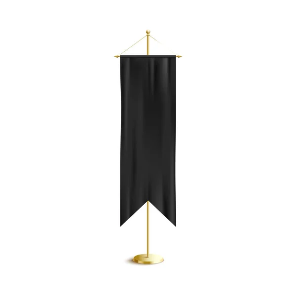 Geïsoleerde zwarte middeleeuwse banner - blanco luxe sjabloon met realistische zijden textuur. — Stockvector
