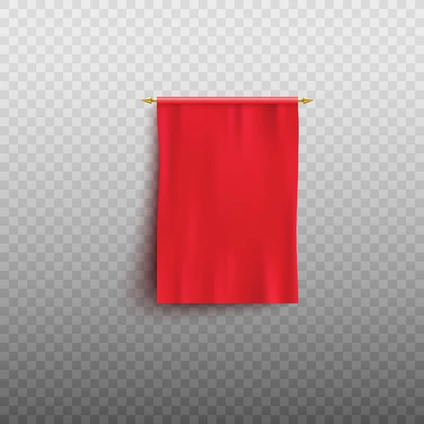 Bandiera rossa o banner in tessuto vuoto modello 3D realistico illustrazione vettoriale isolato . — Vettoriale Stock