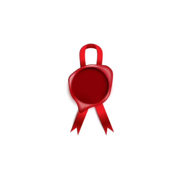Διακοσμητική κέρινη στάμπα με κόκκινη μεταξωτή κορδέλα σε λευκό φόντο — Διανυσματικό Αρχείο