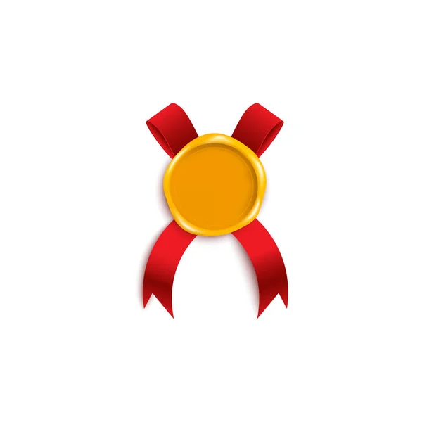 Timbre de sceau de cire jaune doré coloré avec ruban papillon rouge estampillé dessous . — Image vectorielle