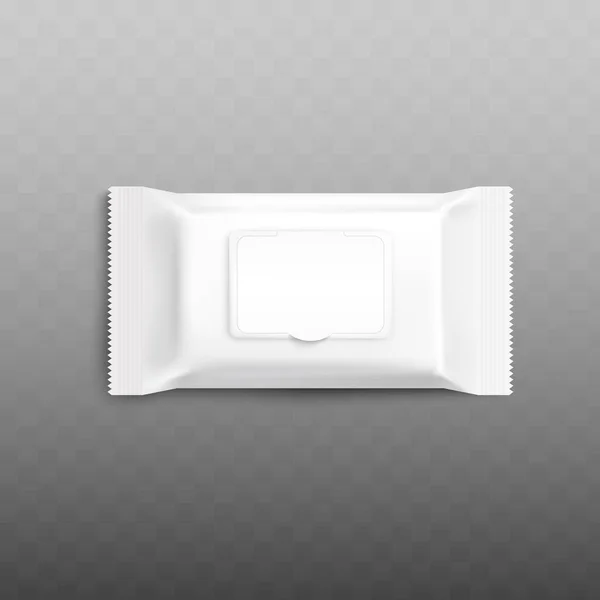 Mockup di bianco salviette umidificate pacchetto vuoto con patta, illustrazione vettoriale isolato . — Vettoriale Stock