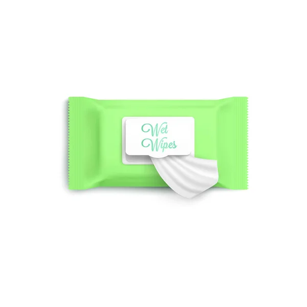Mockup of green wet wipes package realistic vector illustration isolated. — Stock Vector