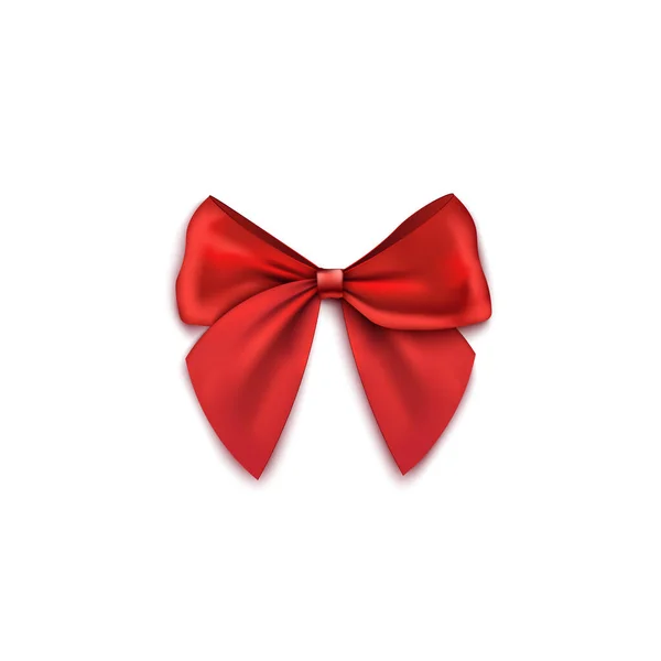 Arco de regalo exuberante rojo de cintas de seda, ilustración vectorial realista aislado . — Vector de stock