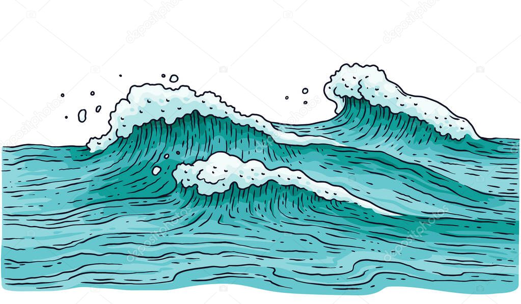 Stormy sea water with small waves - ocean nature drawing