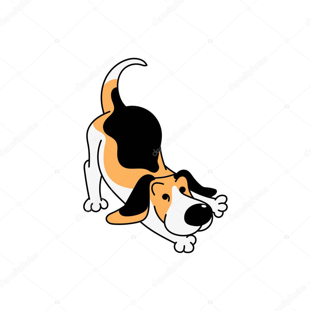 Cute cartoon beagle dog in playful position isolated on white background