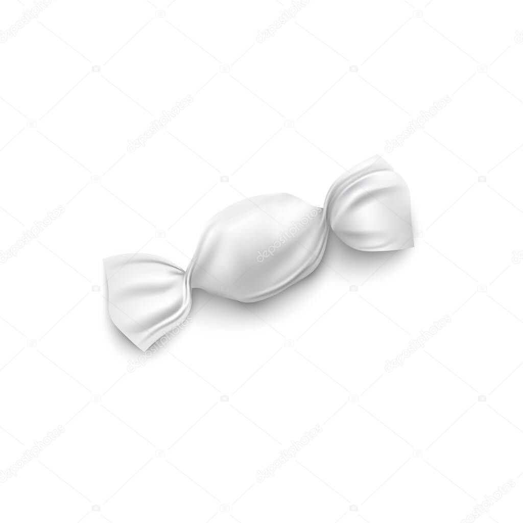 White candy wrapper design mockup - round piece of sweet sugar snack