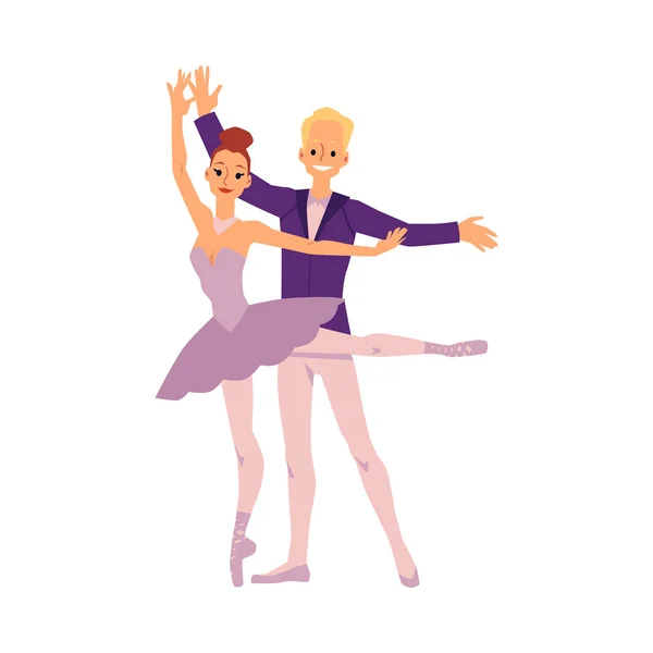 Hombre y mujer, personajes de bailarines de ballet, ilustración vectorial plana aislada . — Archivo Imágenes Vectoriales