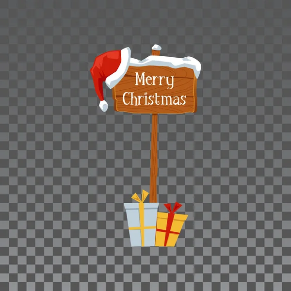 Buon Natale - cartello in legno con auguri di festa e decorazioni festive — Vettoriale Stock