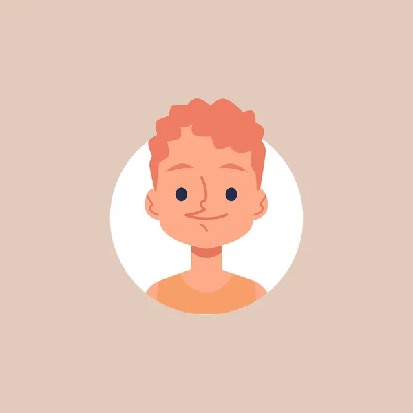 Šťastný kreslený chlapec portrét - malý kluk s kudrnatými zrzavými vlasy s úsměvem — Stockový vektor