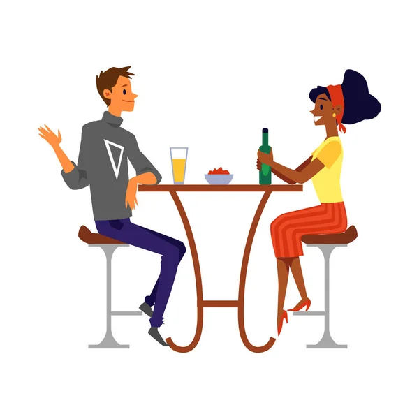 Hombre y mujer en pub o bar bebiendo cerveza plana vector ilustración aislado . — Archivo Imágenes Vectoriales