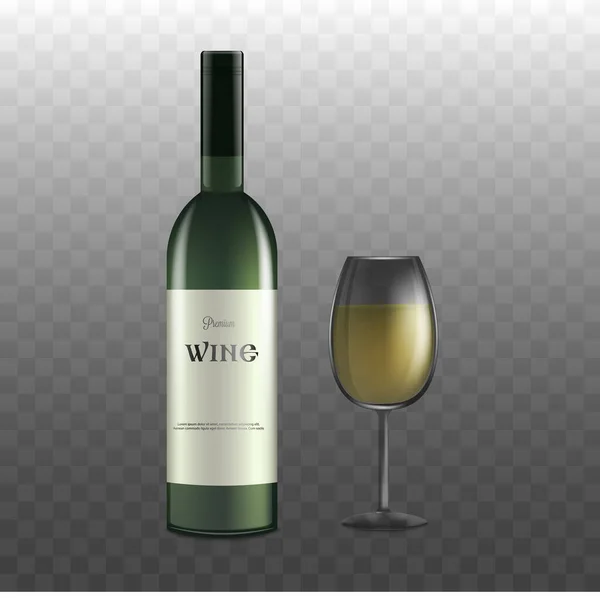 Garrafa de vinho bebida alcoólica com copo de vinho - ilustração vetorial mockup isolado . — Vetor de Stock