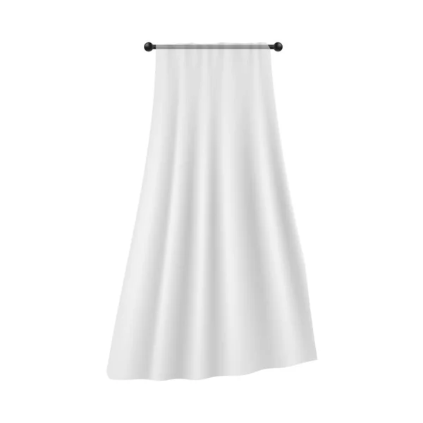Realistisk enda vit gardin hängande på svart stav med flytande silke tyg — Stock vektor
