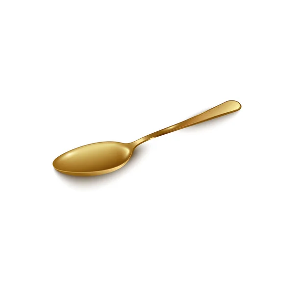 Złota łyżeczka lub łyżka stołowa, łyżka zupy realistyczne wektor ilustracji izolowane. — Wektor stockowy