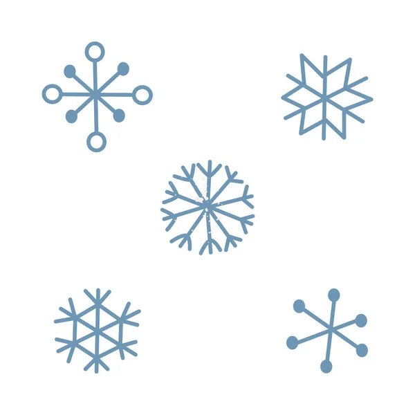 Lindo conjunto de copo de nieve azul simple aislado sobre fondo claro — Vector de stock