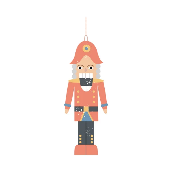 Christmas nutcracker or vintage soldier toy flat vector illustration isolated. — Stock Vector