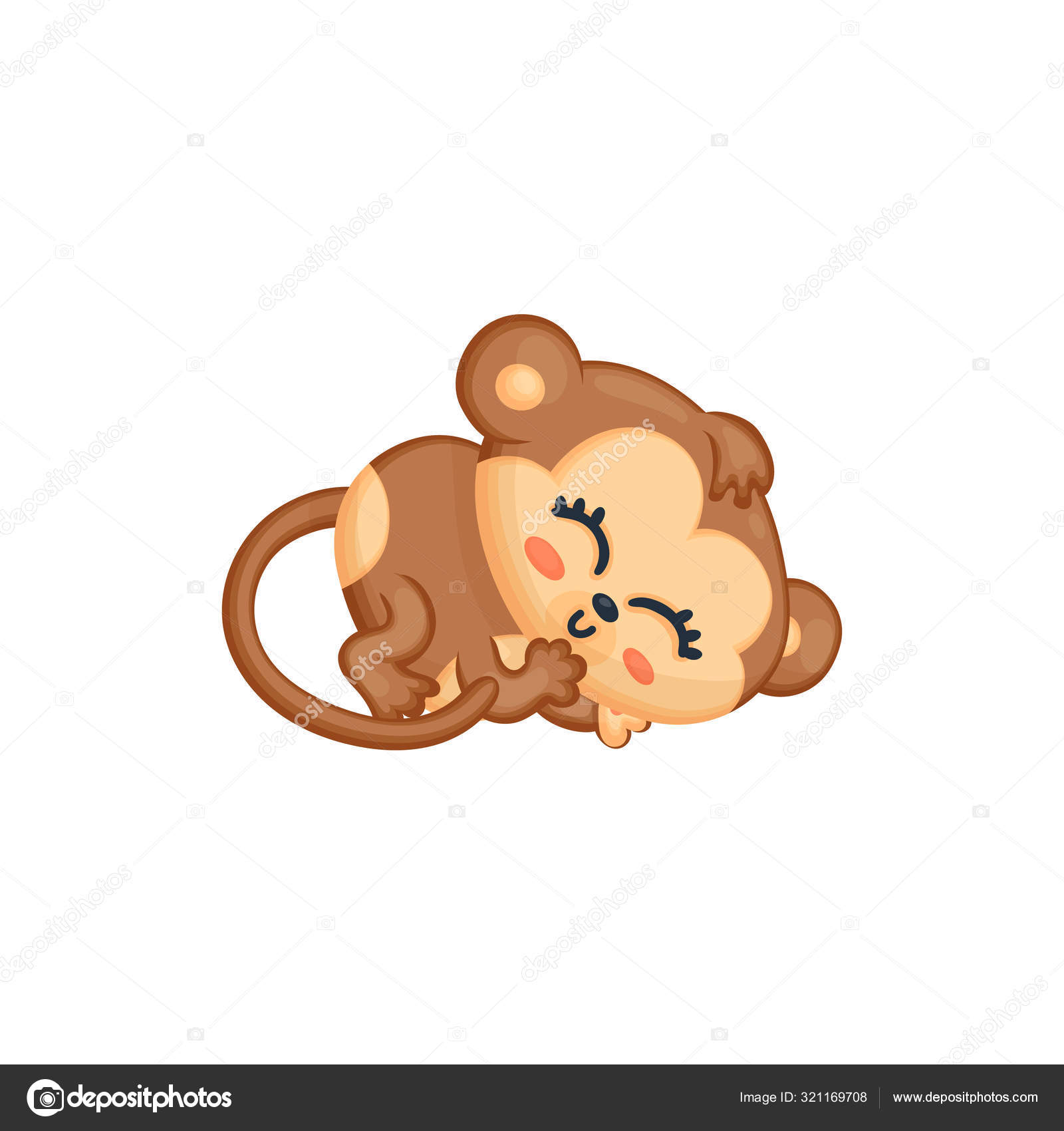 Bonito bebê macaco dormindo kawaii desenho animado vetor ilustração isolado  . imagem vetorial de Sabelskaya© 321169708