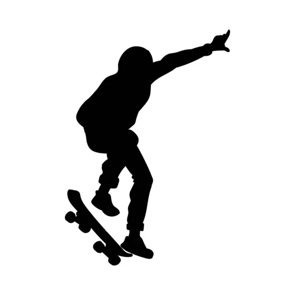 男シルエット作る極端なジャンプオンスケートボードベクトルイラスト隔離. — ストックベクタ