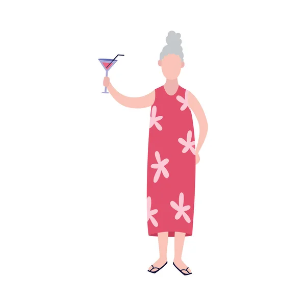 Femme âgée joyeuse avec verre de vin plat vecteur illustration isolé . — Image vectorielle