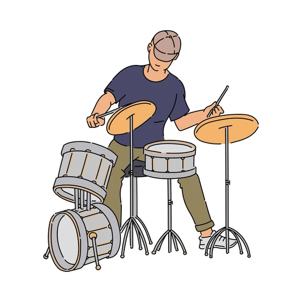Вуличний барабанщик або музичний персонаж, ескіз Векторні ілюстрації ізольовані . — стоковий вектор