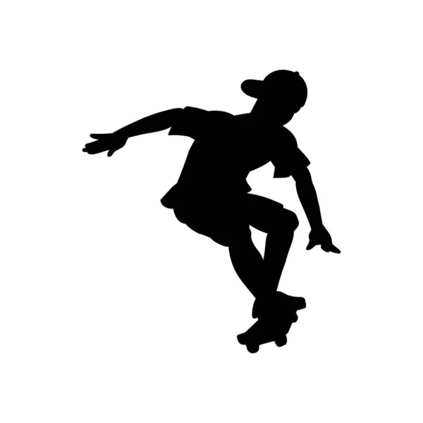 Silhueta preta adolescente ou menino com skate, ícone de ilustração vetorial isolado . — Vetor de Stock