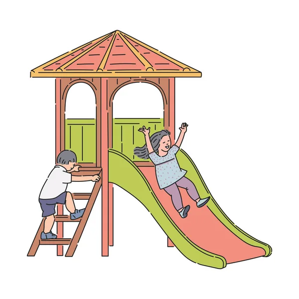 Kinder Spielplatz Aktivität mit Zeichen Skizze Vektor Illustration isoliert. — Stockvektor