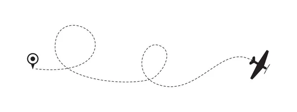 Trajectoire de vol de l'avion avec boucle en pointillés avec icône de l'avion — Image vectorielle