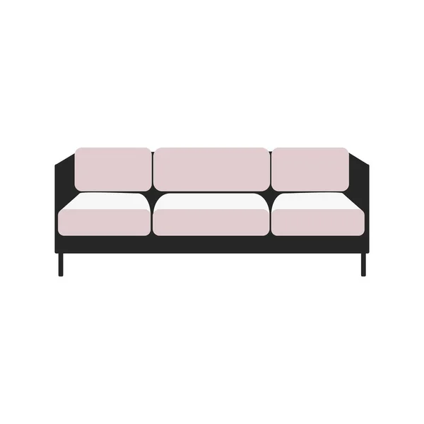Padded black and white fabric couch with seats icon vector illustration isolated. — Stock Vector