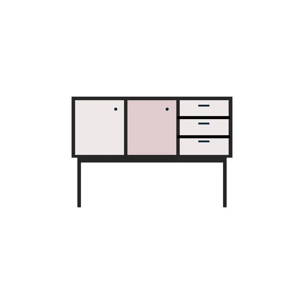 Különálló konzolasztal szekrénnyel és fiókkal - TV vagy tároló szekrény — Stock Vector