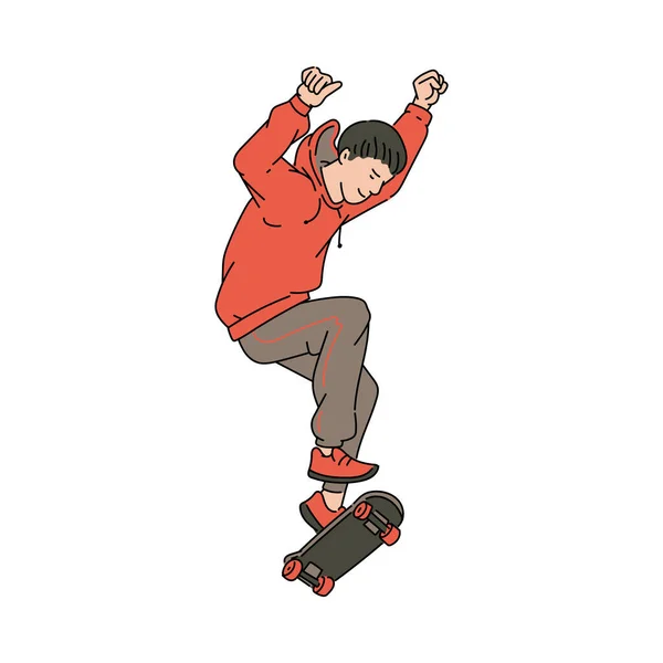 Desenhos animados skate adolescente saltando no ar com skate —  Vetores de Stock