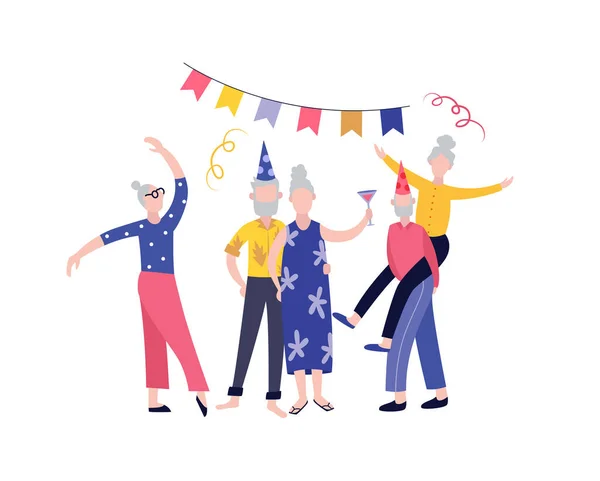 Personnes âgées fête d'anniversaire, illustration vectorielle dessin animé plat isolé . — Image vectorielle