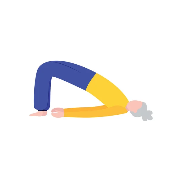 Donna anziana personaggio dei cartoni animati facendo yoga asana piatto vettore illustrazione isolato . — Vettoriale Stock