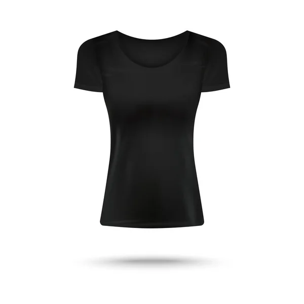 Kvinna svart besättning hals T-shirt realistisk mall, vektor illustration isolerad. — Stock vektor