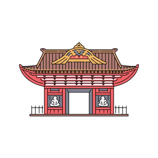 Japanese or chinese pagoda pavilion gate sketch vector illustration isolated. — Stock Vector