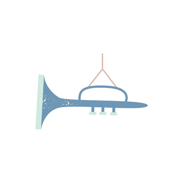 Cute vintage trumpet hanging on thread - light blue Christmas tree ornament — Stock Vector