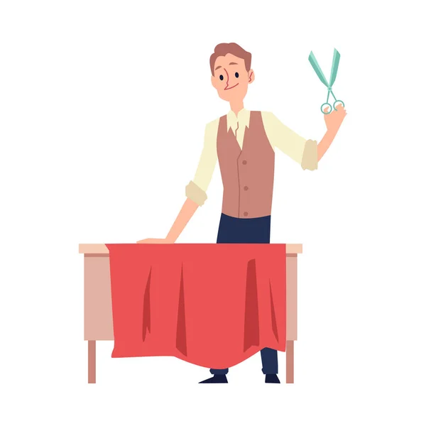 Dressmaker ou tailleur homme coupe tissu pour l'illustration vectorielle de vêtements isolé . — Image vectorielle