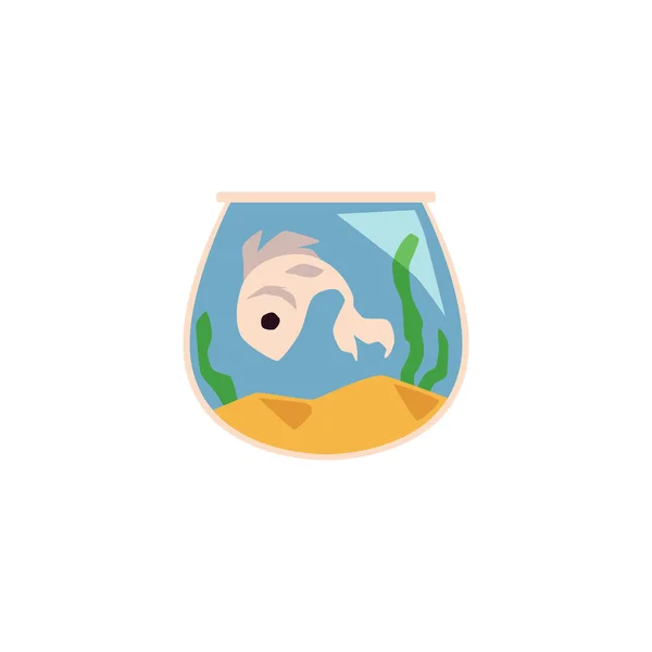 Cute fish in aquarium icon, flat cartoon vector illustration isolated on white. — Stock Vector