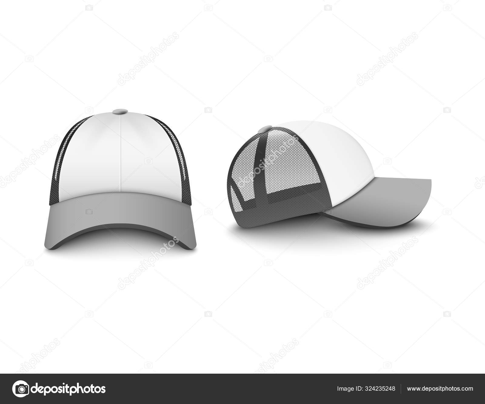 Download Gray And White Trucker Cap Set Of Realistic Vector Illustrations Mockup Isolated Stock Vector C Sabelskaya 324235248 PSD Mockup Templates