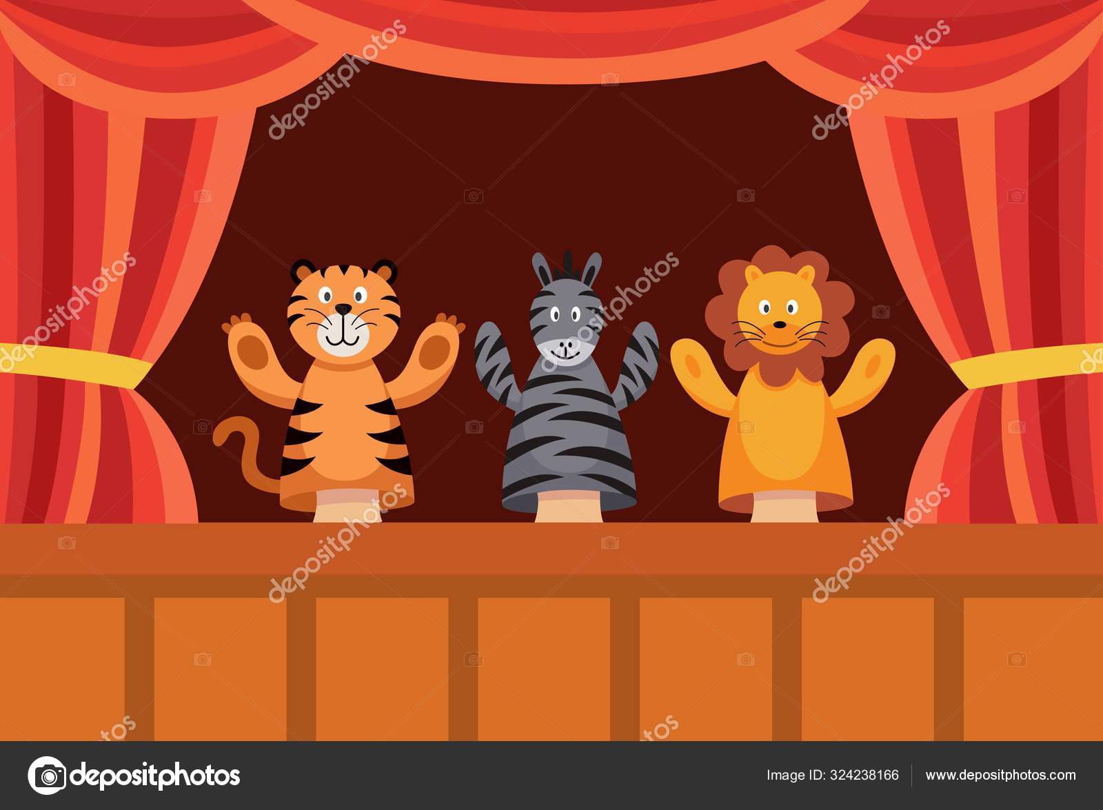 Puppet show on theater stage with animal dolls Vector Image