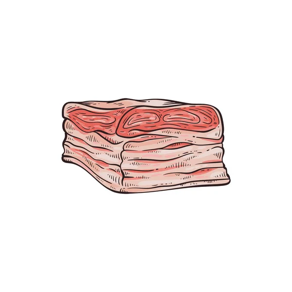 Carne di maiale grasso parte - pancetta o speck pezzo schizzo vettore illustrazione isolato . — Vettoriale Stock