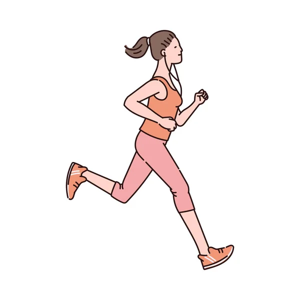 Femme de course en vêtements de sport personnage croquis vectoriel illustration isolé . — Image vectorielle