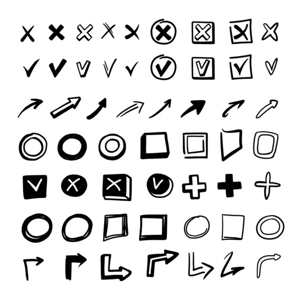 Hand drawn doodle style check mark set isolated on white background — Stock vektor