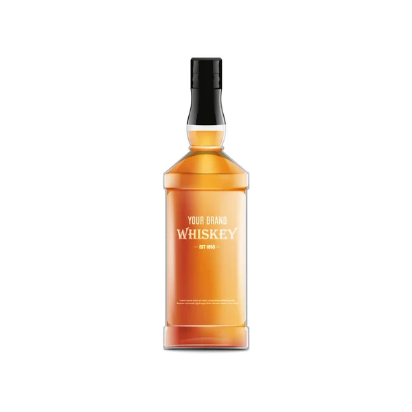 Botella de whisky realista maqueta aislada sobre fondo blanco — Vector de stock
