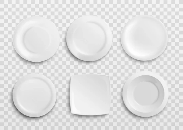 White blank plates in shapes set realistic vector mockup illustration isolated. — Stock vektor